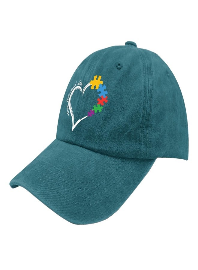 ODCRAT Autism Awareness Heart Dad Hat Accept Understand Love Autism Awareness Dad Hats, Vintage Dad Hats for Women Cyan Blue - Image 2